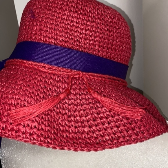 Red Hat Society Casual Straw Hat Purple Ribbon Summer Floppy Relaxed Bohemian - Picture 11 of 13